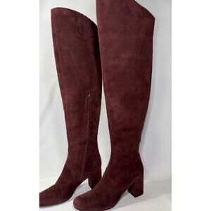 Saint Laurent YSL Burgundy Suede Tall Knee-High Boots 36.5 | Babies Block Heel